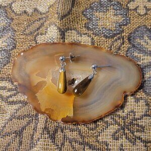 TIGER EYE EARRINGS TEARDROP STONES STERLING SILVER